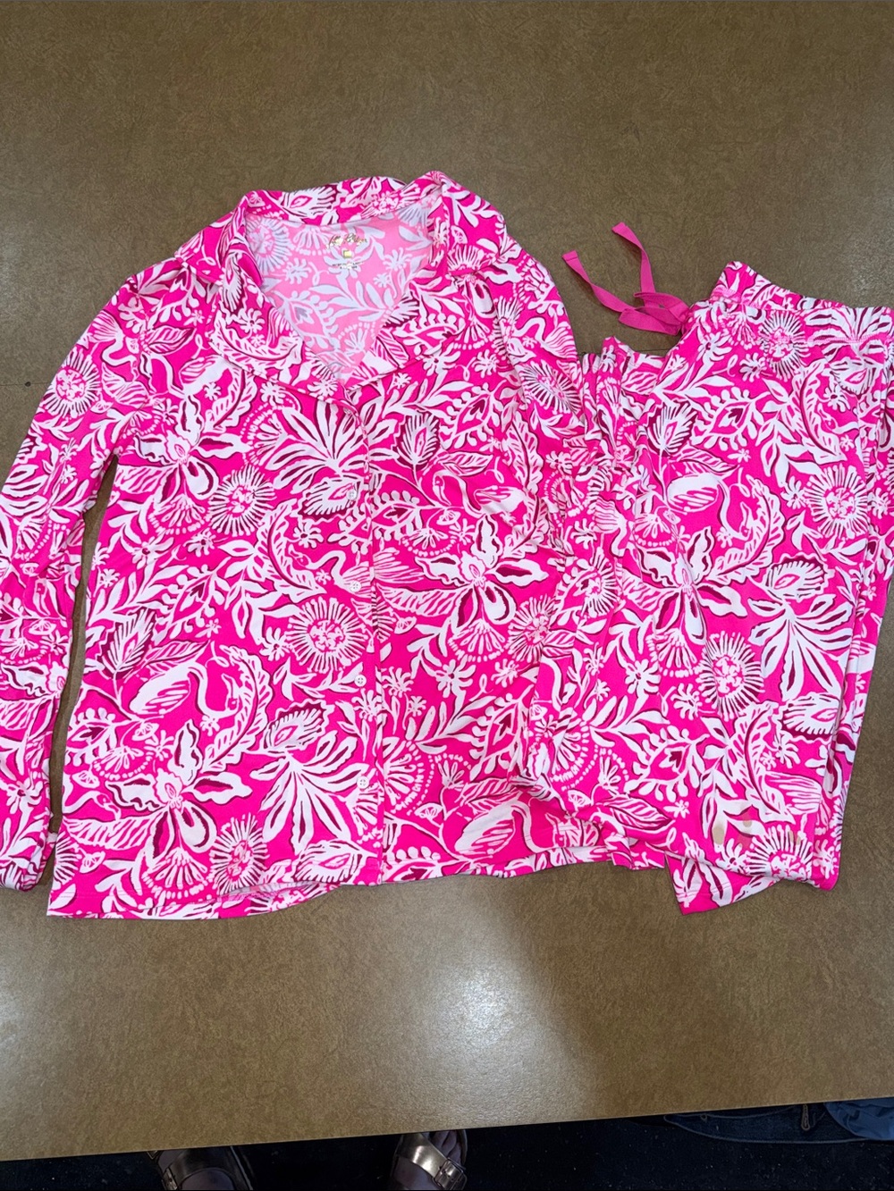 Lilly Pulitzer Passion Fruit Flamazing Hot Pink & White Long-Sleeve Button-Up PJ